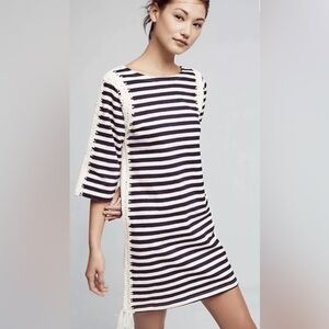 Anthropologie PEPIN Navy & Cream Cotton Dress Crochet Beach Style NWOT Size XS